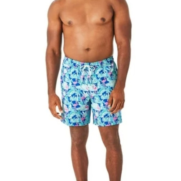 Men's Member’s Mark Resort Swim Trunk - Blue and Green 🦩 Flamingos Medium - Picture 2 of 10